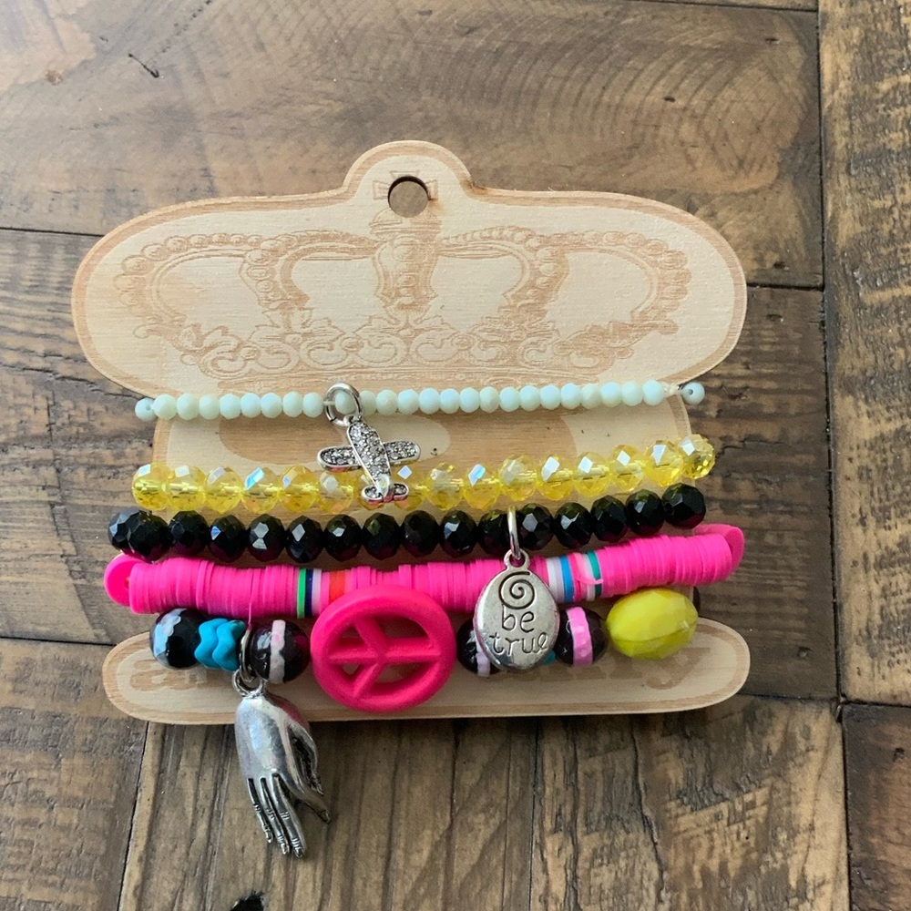 Art by Amy Multicolor Peace Sign 5 piece bracelet stacker set